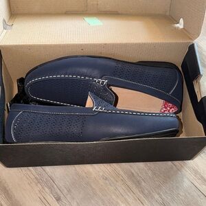 Stacy Adams Navy Perforated Slip-On Loafers